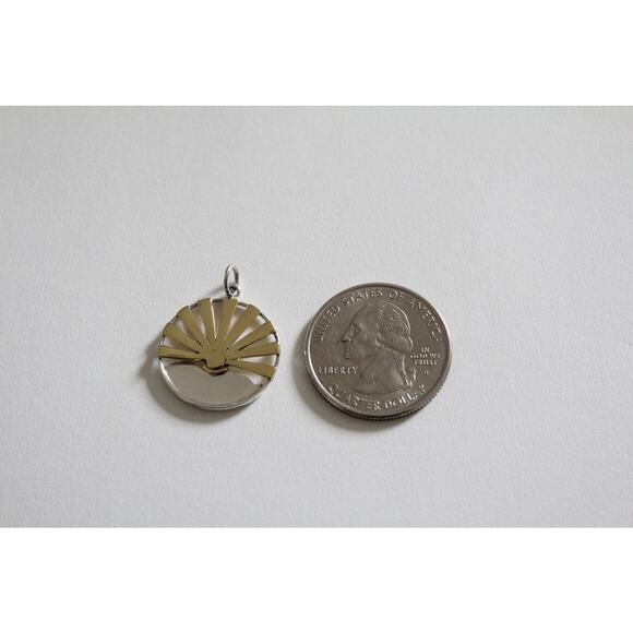 Sterling Silver Mountain Sunrise with Bronze Sun Charm, Mountain Range Pendant - Picture 3 of 4